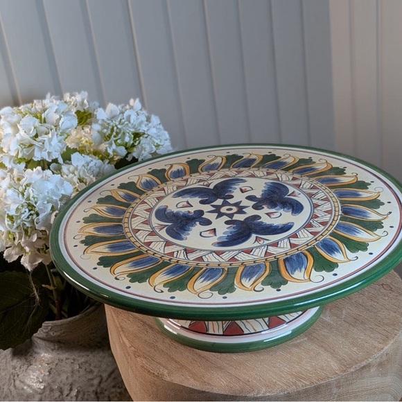 Tabletops Unlimited Deruta Italian Style Hand Painted Pedestal Cake Stand